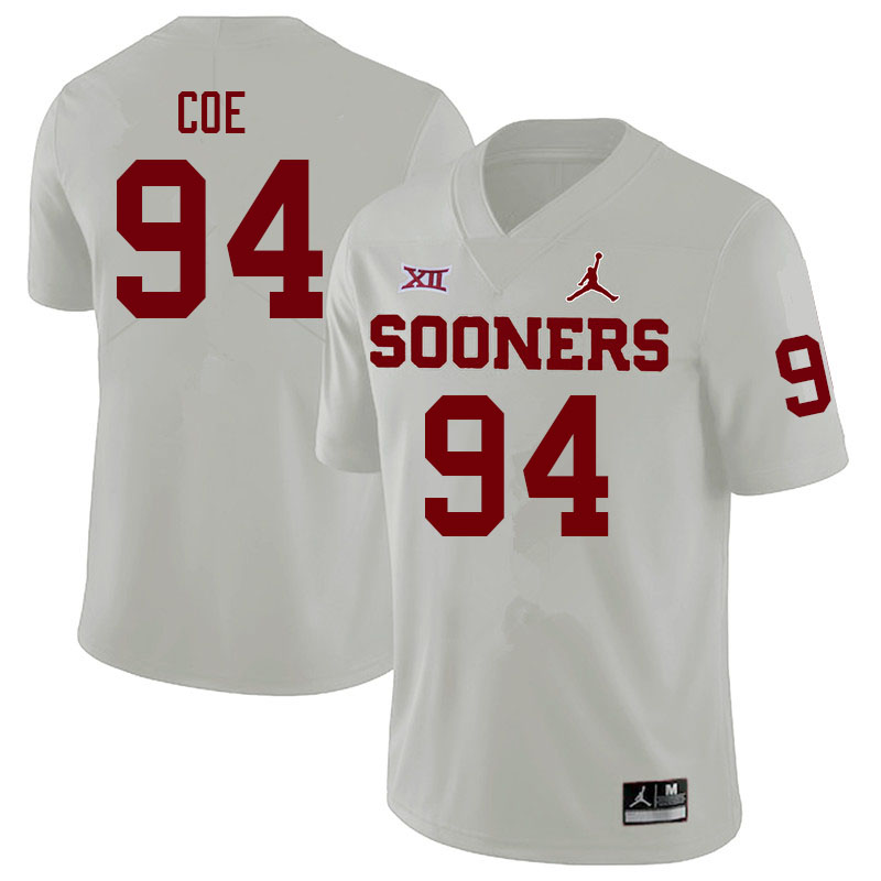 Men #94 Isaiah Coe Oklahoma Sooners College Football Jerseys Sale-White